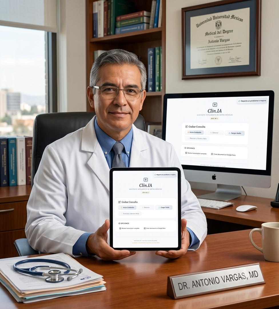 Médico usando Clin.IA™ en su consultorio